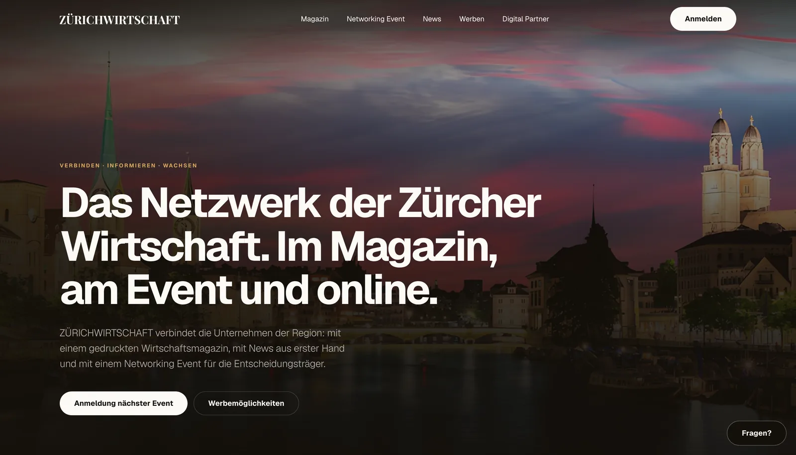 Von Frascati gebaute Website für ZÜRICHWIRTSCHAFT